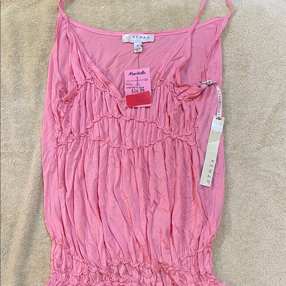 Kenar Pink Gathered Spaghetti Strap Top